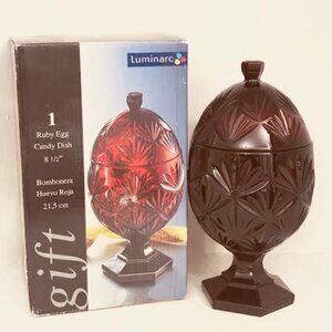 French Red Pedestal Egg-shaped Candy Dish, Ruby Red Candy Dish, Luminarc France
